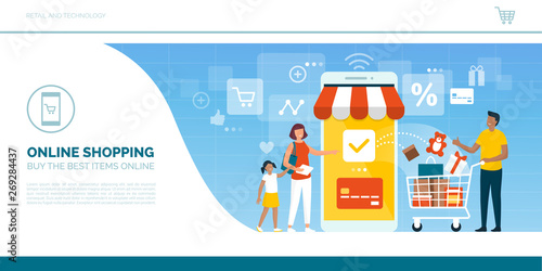 Happy family doing grocery shopping online