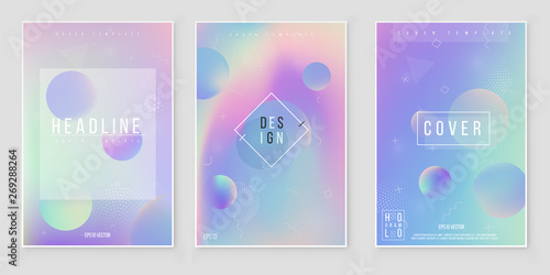 Holographic paper magic foil marble cover vector set. 