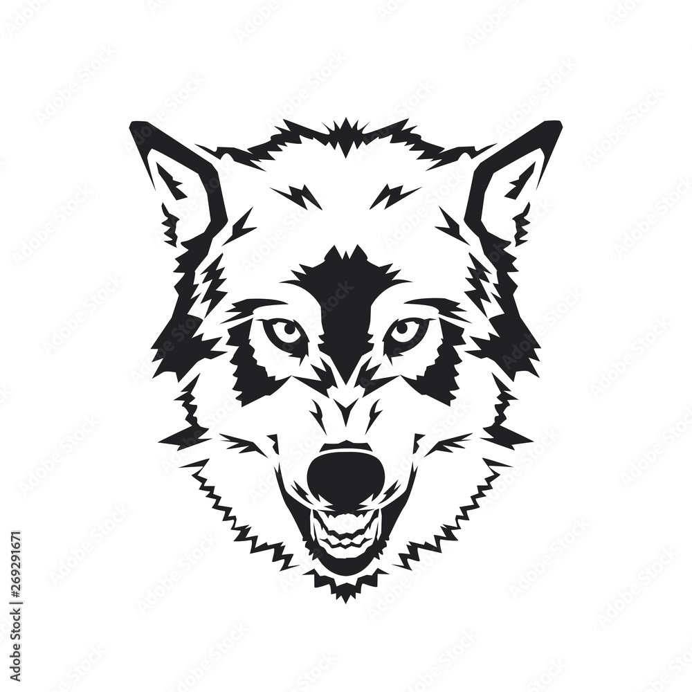 Wolf head on the white background