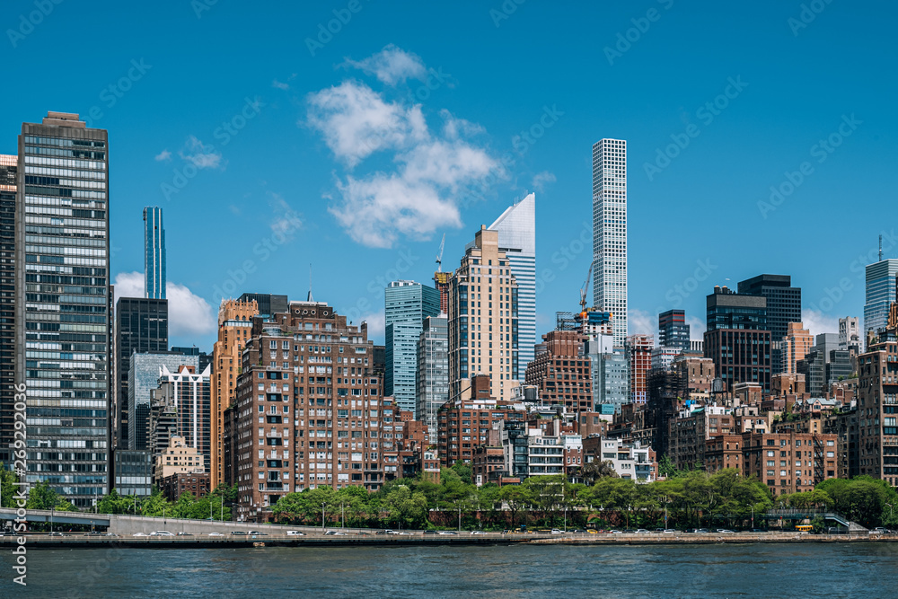 Midtown apartment buildings on east riverside view from Roosevelt Island