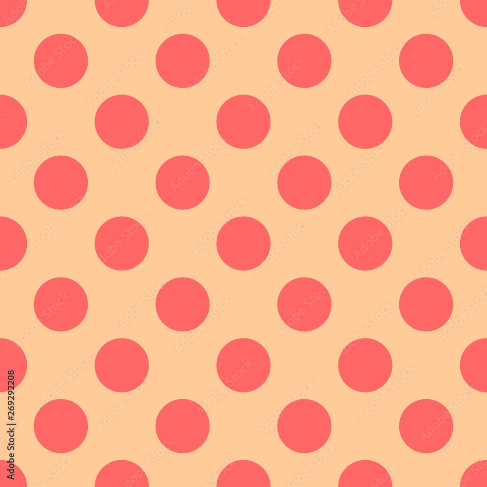 Tile vector pattern with pink polka dots on orange background Tile vector pattern with pink polka dots on orange background