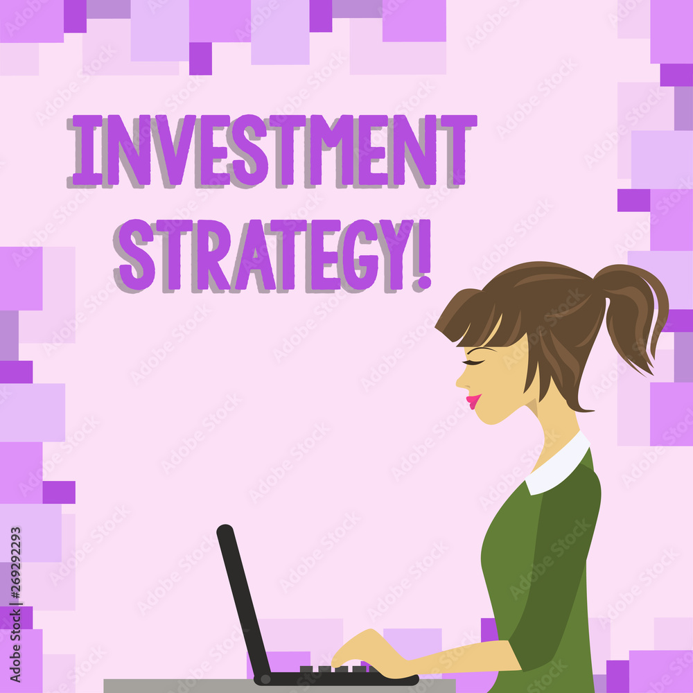 Word writing text Investment Strategy. Business photo showcasing the systematic plan to allocate investable assets photo of Young Busy Woman Sitting Side View and Working on her Laptop Word writing text Investment Strategy. Business photo showcasing the systematic plan to allocate investable assets photo of Young Busy Woman Sitting Side View and Working on her Laptop