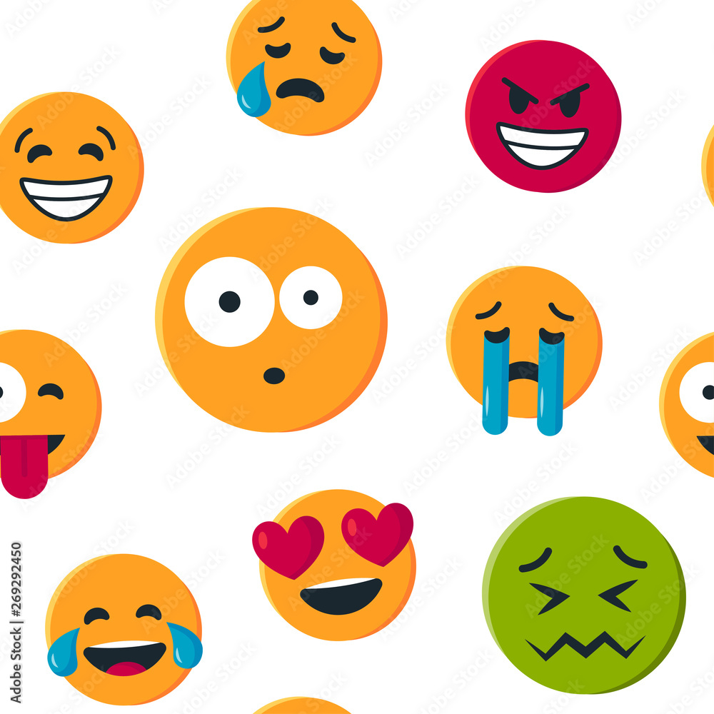 Vector seamless pattern with simple yellow emoji Vector seamless pattern with simple yellow emoji