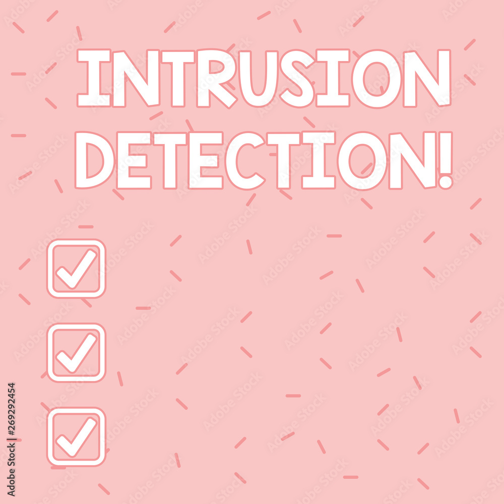 Text sign showing Intrusion Detection. Business photo text monitors a network or systems for malicious activity Pink Tiny Sprinkles Confetti Scattered in Random on Lighter Shade Backdrop