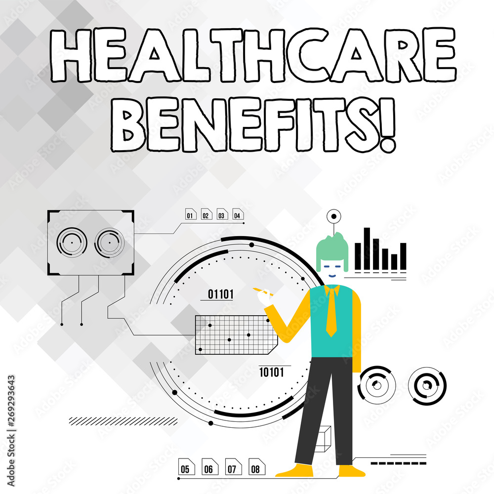 Word writing text Healthcare Benefits. Business photo showcasing use the health services without risk of financial ruin Man Standing Holding Pen Pointing to Chart Diagram with SEO Process Icons Word writing text Healthcare Benefits. Business photo showcasing use the health services without risk of financial ruin Man Standing Holding Pen Pointing to Chart Diagram with SEO Process Icons