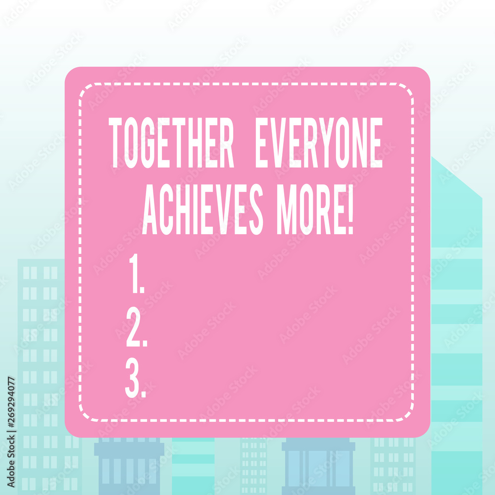 Writing note showing Together Everyone Achieves More. Business concept for Members create synergy with strong sense mutual commitment Writing note showing Together Everyone Achieves More. Business concept for Members create synergy with strong sense mutual commitment