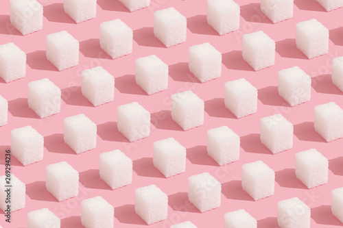 Abstract Pattern made of sugar cubes on pink Minimal style background