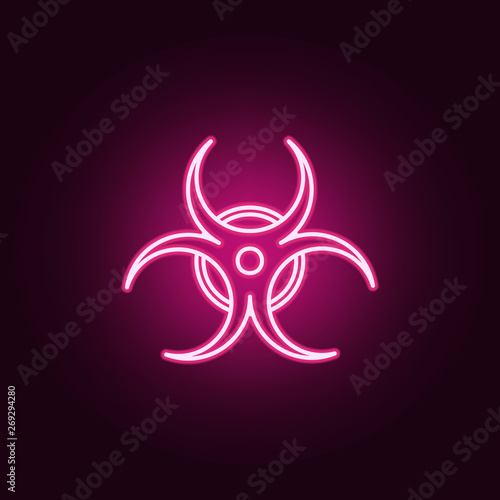 Biohazard biological hazard warning sign or symbol neon icon. Elements of Sciense set. Simple icon for websites, web design, mobile app, info graphics