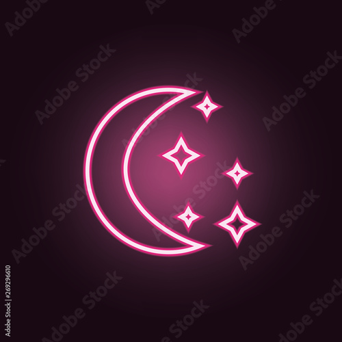 Moon and stars neon icon. Elements of Space set. Simple icon for websites, web design, mobile app, info graphics