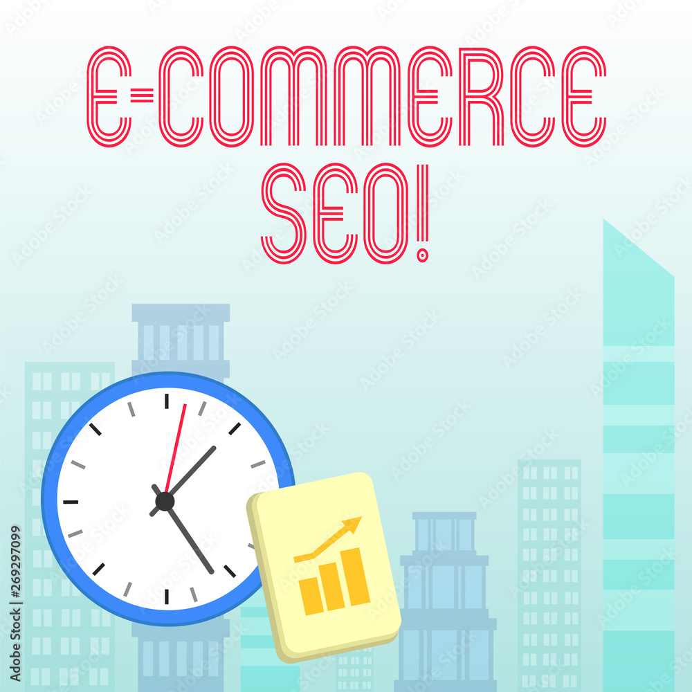 Naklejka premium Conceptual hand writing showing E Commerce Seo. Concept meaning making your online store more visible in the search engine