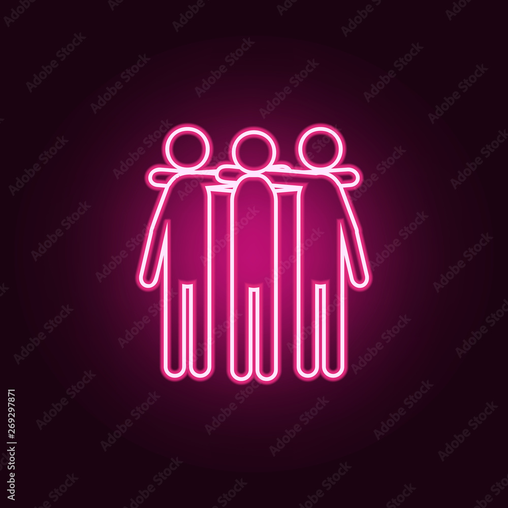 Friends, hands on shoulders neon icon. Elements of Team work set. Simple icon for websites, web design, mobile app, info graphics Friends, hands on shoulders neon icon. Elements of Team work set. Simple icon for websites, web design, mobile app, info graphics