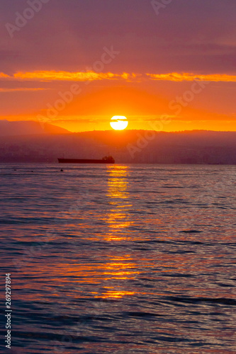 Incredibly beautiful sunset in sea. Amazing seascape. A holiday by the sea