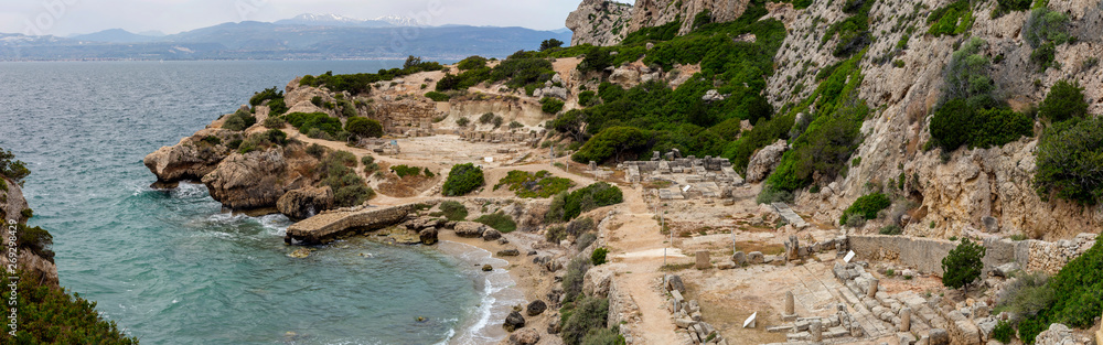 The Sanctuary of the goddess Hera Akraia in a small cove of the Corinthian gulf (Archaeological site Heraion, Loutraki-Perachora, Greece)