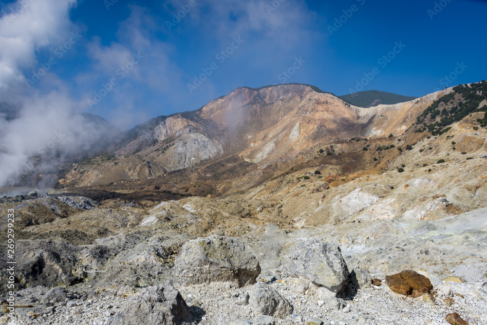 A landscape of rocky track on mount Papandayan that challenging for the hiker. The most active volcano on Garut. Papandayan Mountain is one of the favorite place to hike on Garut.