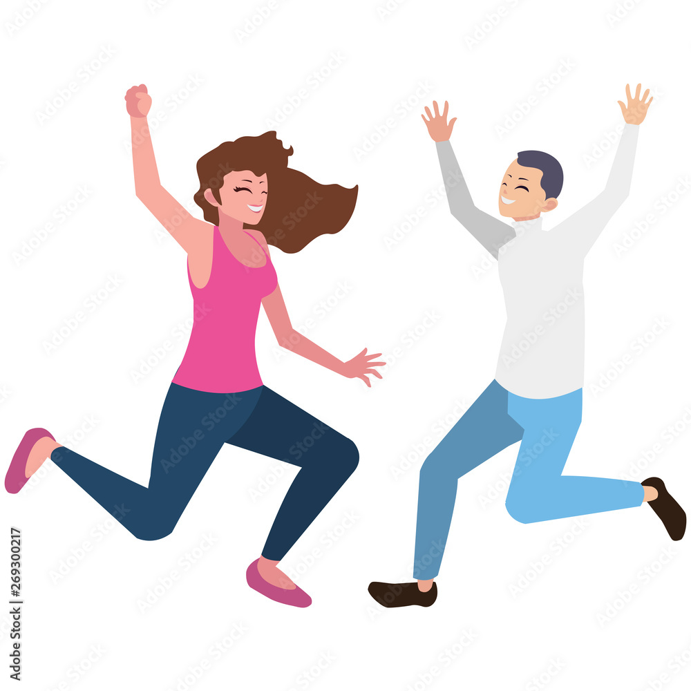 happy young couple celebrating characters happy young couple celebrating characters
