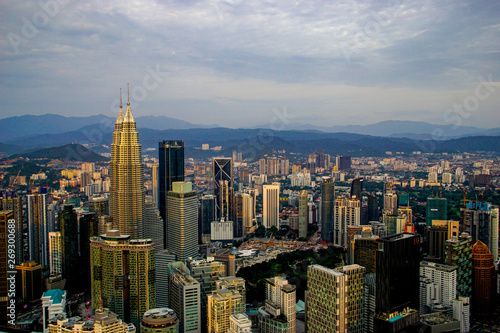 View over the cityscape of Kuala Lumpur at dusk from the KL Menara Tower in KL, Malaysia