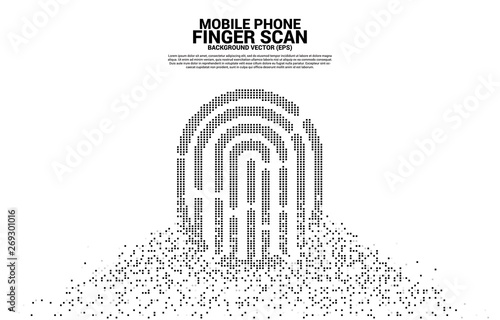 vector thumbprint icon from pixel transformation. background concept for finger scan technology and privacy access.