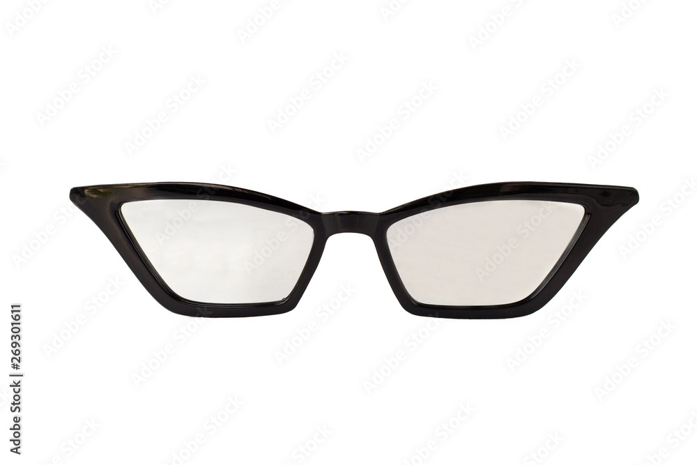 Fototapeta premium Black retro rectangle shape plastic sunglasses isolated on white - front view