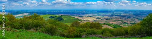 Panoramic landscape of vineyards and countryside in Beaujolais