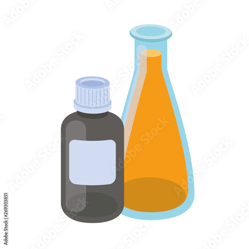 laboratory instruments with medicines in white background