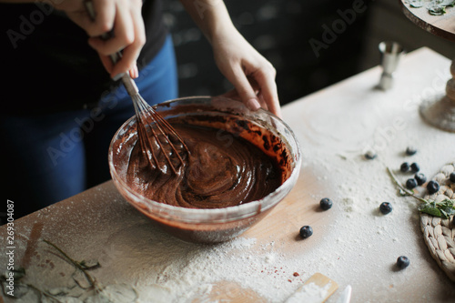 cooking cake on the table and baking cake ingredients