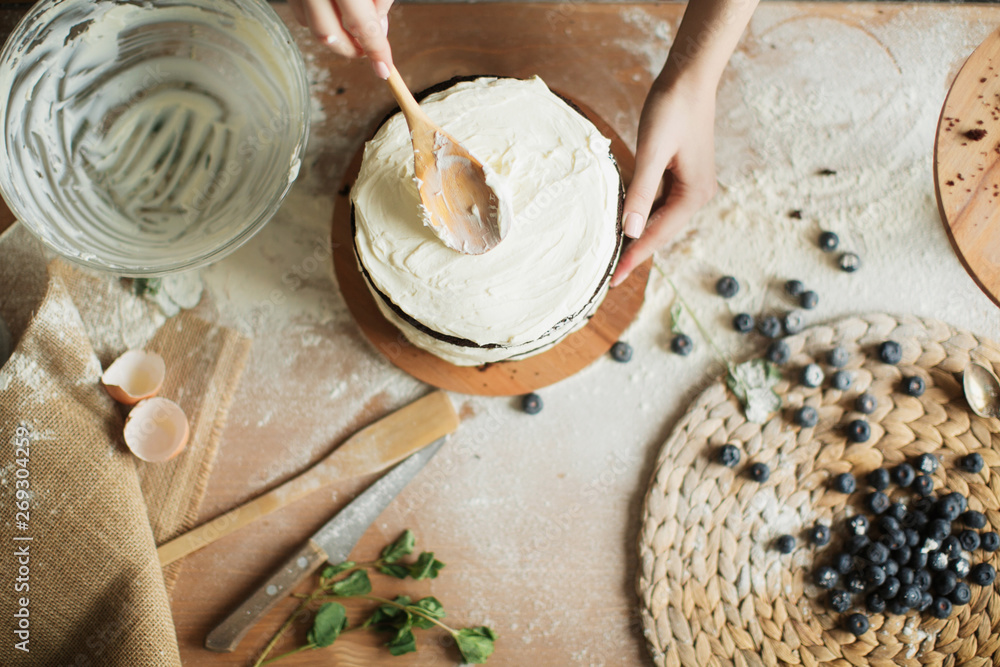Fototapeta premium cooking cake on the table and baking cake ingredients