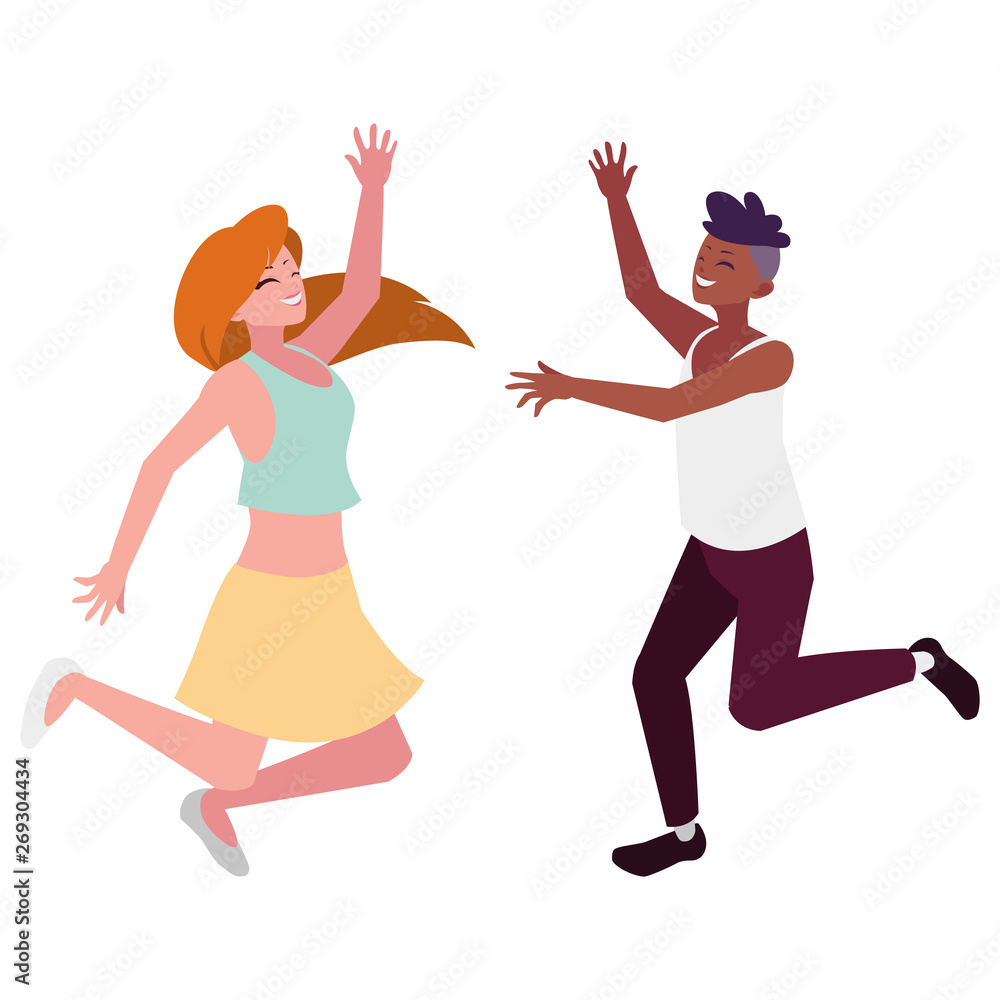 interracial young couple celebrating characters interracial young couple celebrating characters