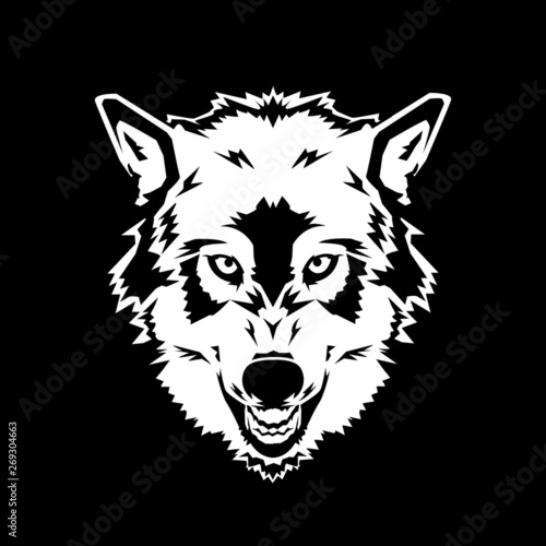 Wolf head on the black background