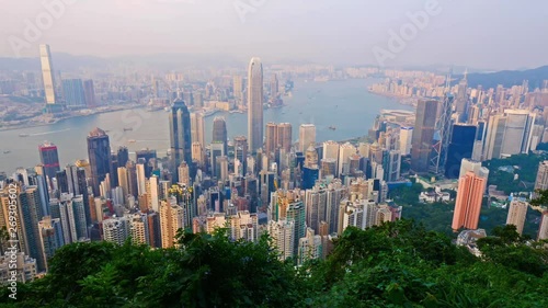 Wallpaper Mural Day time lapse of boats and ships sailing across Hong Kong skyscrapers. In the peak of Hong Kong. Torontodigital.ca