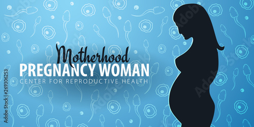 Pregnancy woman banner. In vitro fertilization. Artificial insemination. Hand draw sketch background with moving spermatozoons and female egg.
