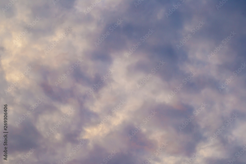 The morning purple and white cloud background on the sky. 