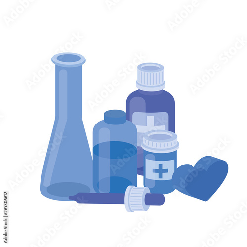 laboratory instruments with medicines in white background