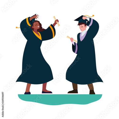 interracial couple students graduated celebrating