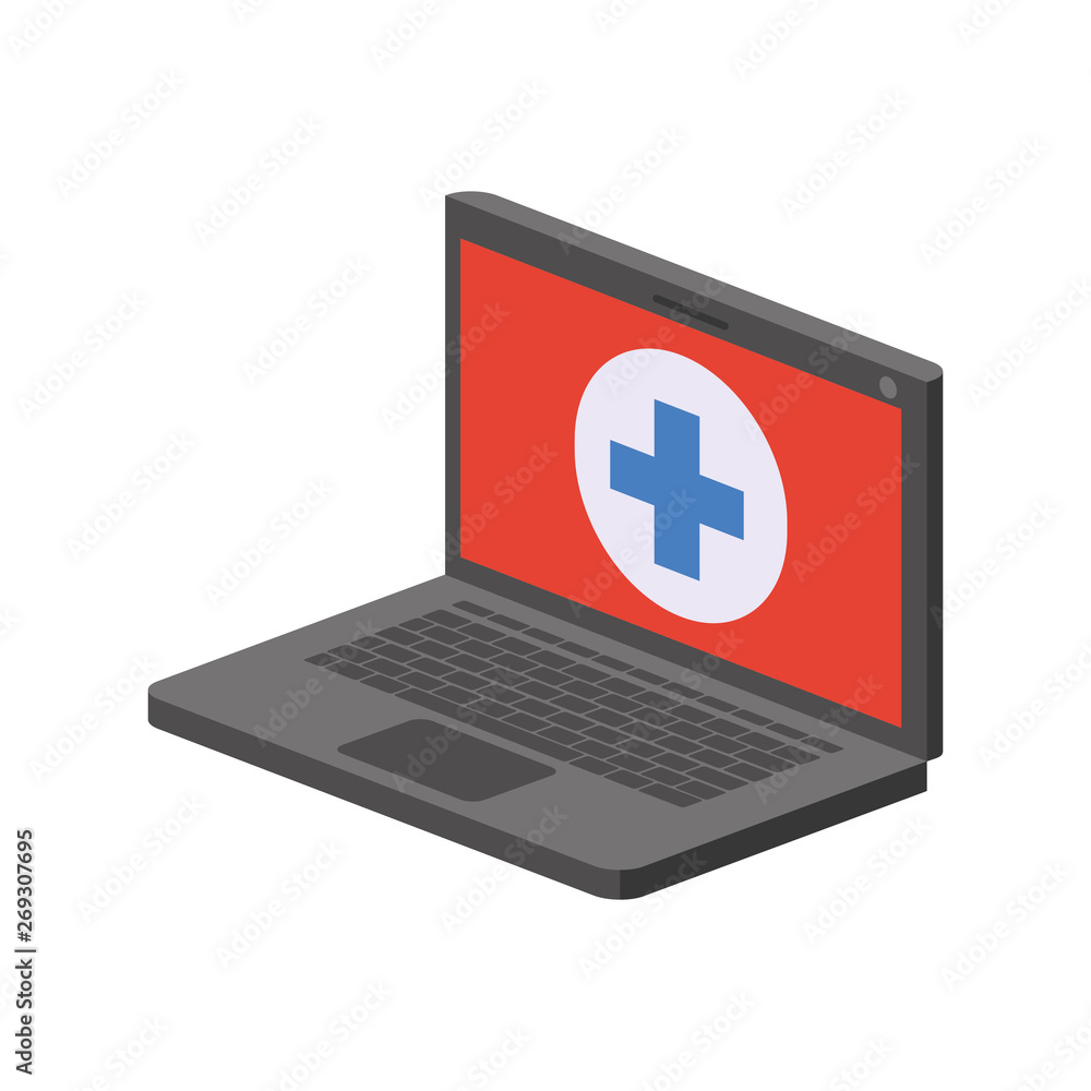 laptop with medical symbol isolated icon laptop with medical symbol isolated icon