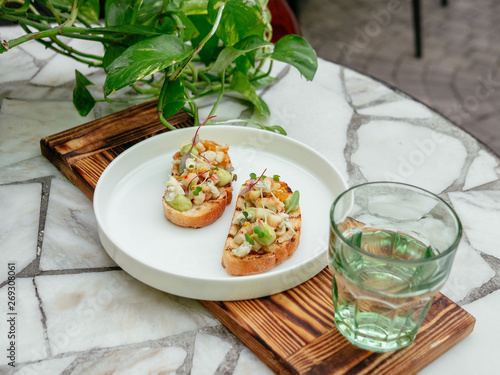 Delicious bruschetta with a variety of fillings.