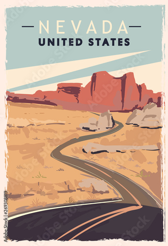 Nevada retro poster. USA Nevada travel illustration. photo
