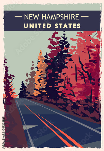 New Hampshire retro poster. USA New-Hampshire travel illustration. photo