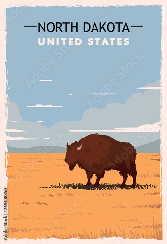North Dakota retro poster. USA North-Dakota travel illustration. photo