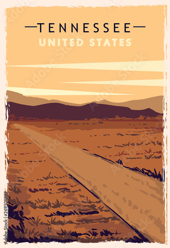 Billede på lærred Tennessee retro poster. USA Tennessee travel illustration.
