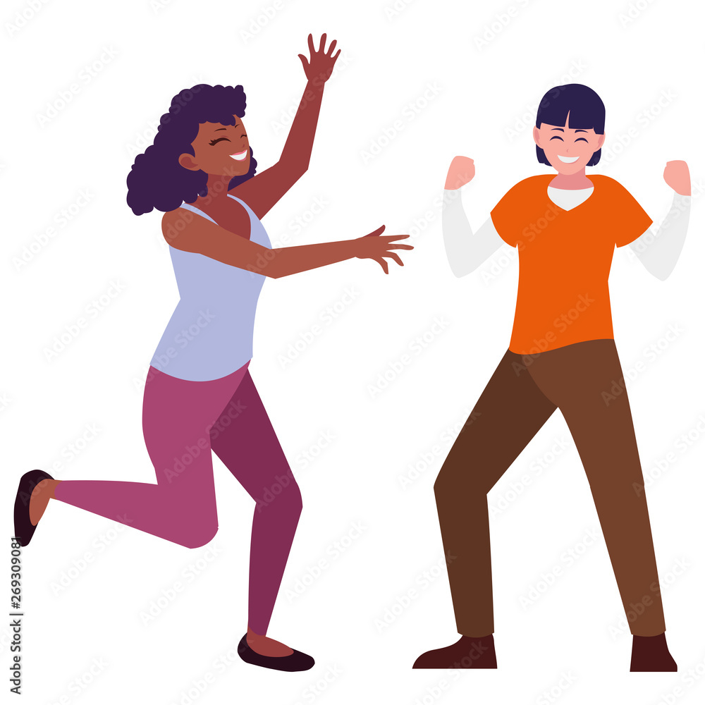 interracial young couple celebrating characters interracial young couple celebrating characters