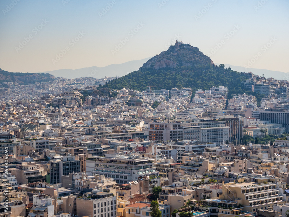 Panoramic view of Athens and Mount Lycabettus from the Acropolis of Athens, Greece
