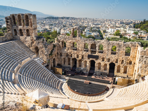 View of the Odeon of Gerod from the height of the Acropolis of Athens, Greece