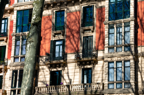 Old building facade with balconies. Bilbao  Spain