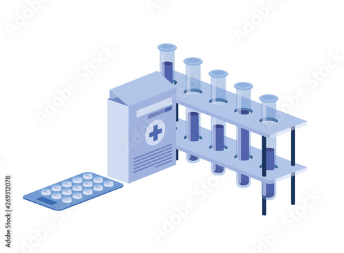 laboratory instruments with medicines in white background
