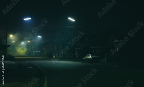 Street night scene and smoke background