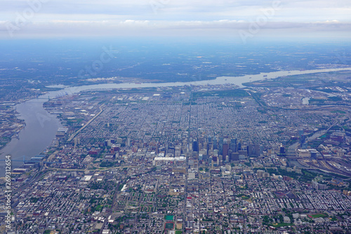 Aerial view of the skyline of the city of Philadelphia and the surrounding areas in Pennsylvania, United States © eqroy