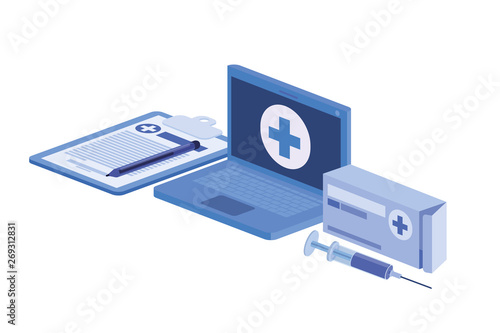 laptop and laboratory instruments isolated icon