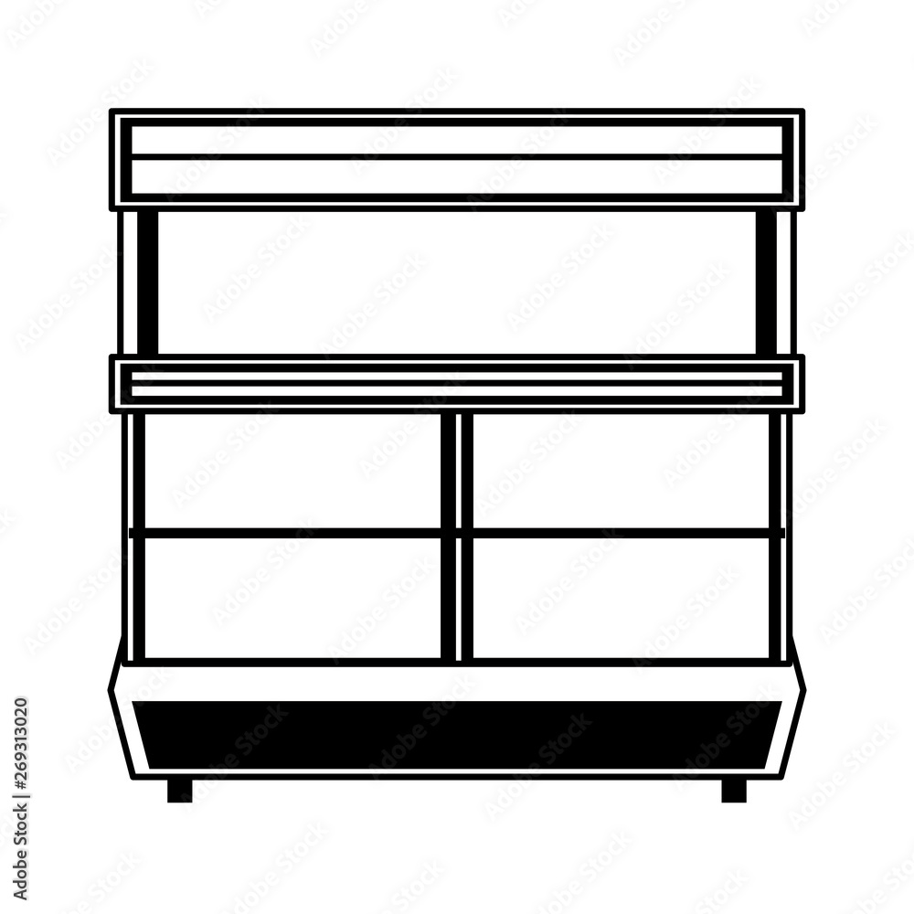 Empty supermarket shelf isolated cartoon in black and white Empty supermarket shelf isolated cartoon in black and white