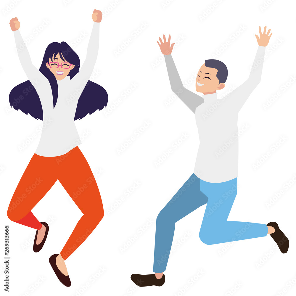 happy young couple celebrating characters happy young couple celebrating characters