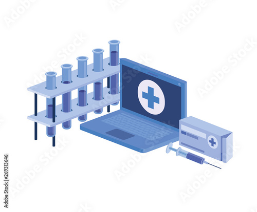 laptop and laboratory instruments isolated icon